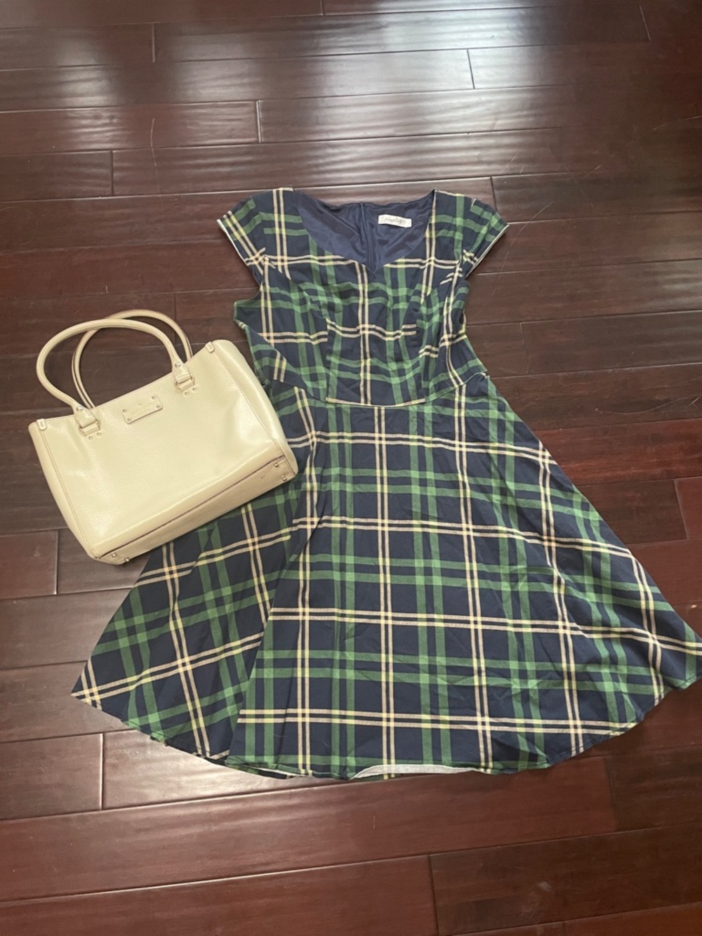 1950s Style Fit & Flare Dress, Sweetheart Neckline, Preppy Tartan Plaid, 2X